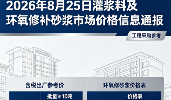龙湾镇2026年8月25日灌浆料及环氧修补砂浆市场价格信息通报